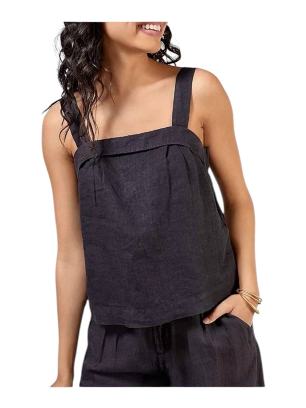 JOIE Ami Linen Tank Top in Caviar Black XL